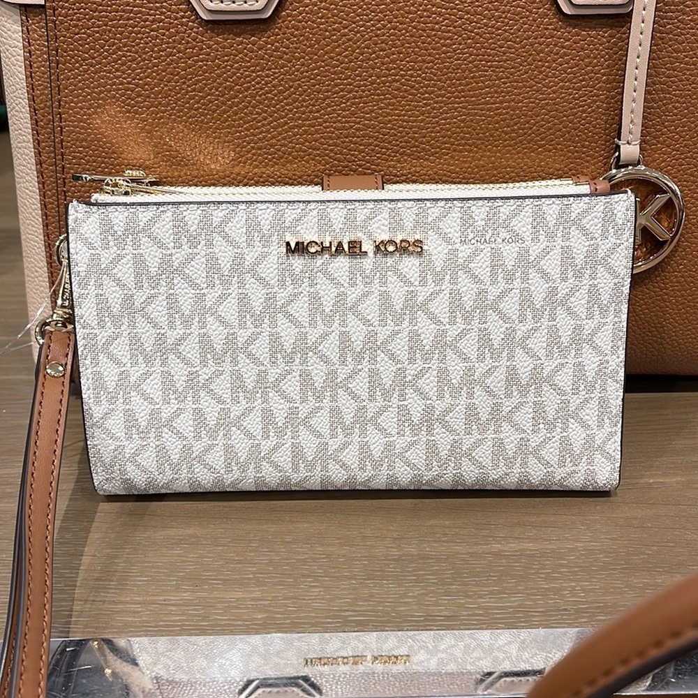Michael Kors Jet Set Travel Large Double-Zip Wristlet-Wallet-PhoneHolder Vanilla - Picture 14 of 16